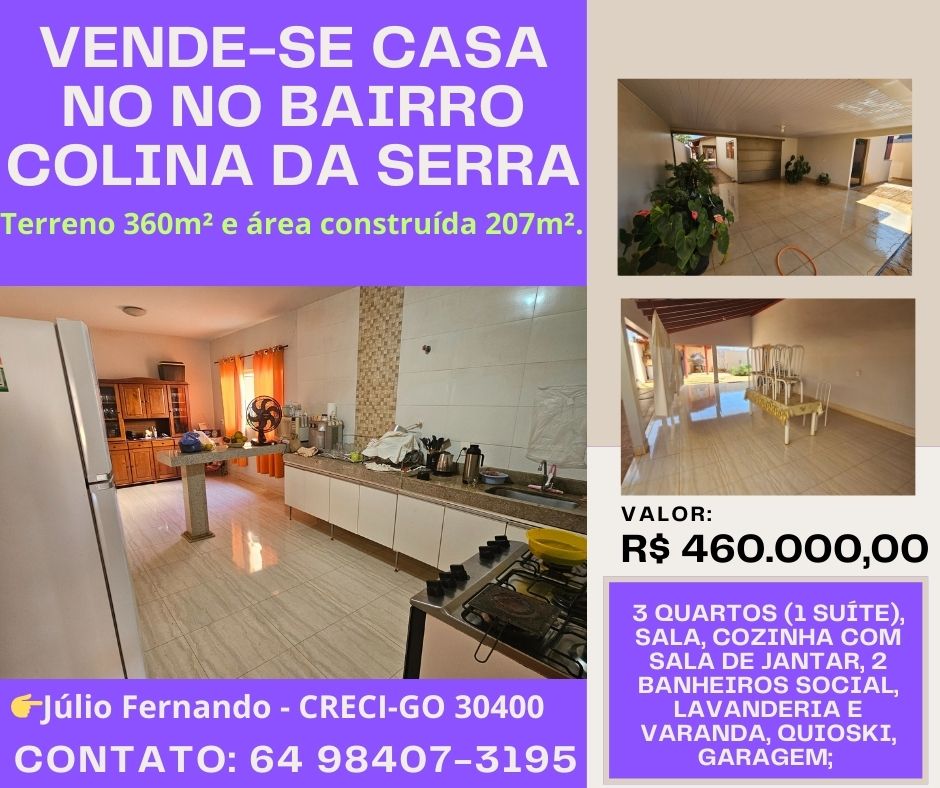 VENDE-SE CASA NO BAIRRO COLINA DA SERRA