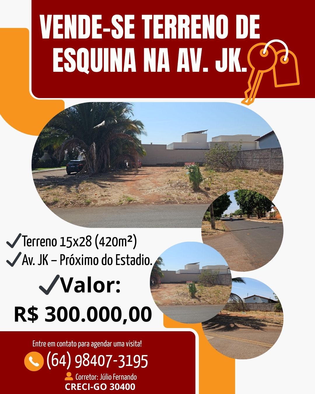 VENDE-SE TERRENO DE ESQUINA NA AV. JK.